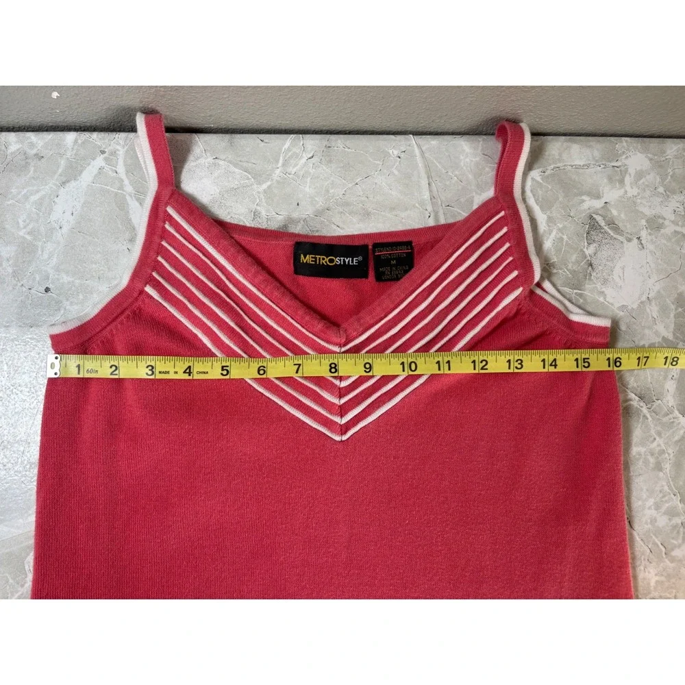 Metrostyle Y2K Womens Coral Pink White Striped V-Neck Cotton‎ Knit Tank Top M